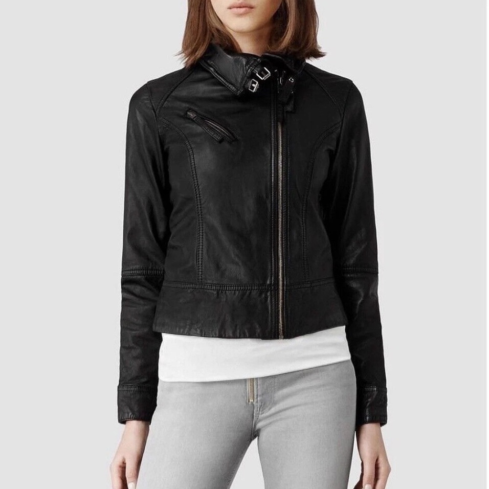 Allsaints Beautiful Belvedere black leather jacket Size 8